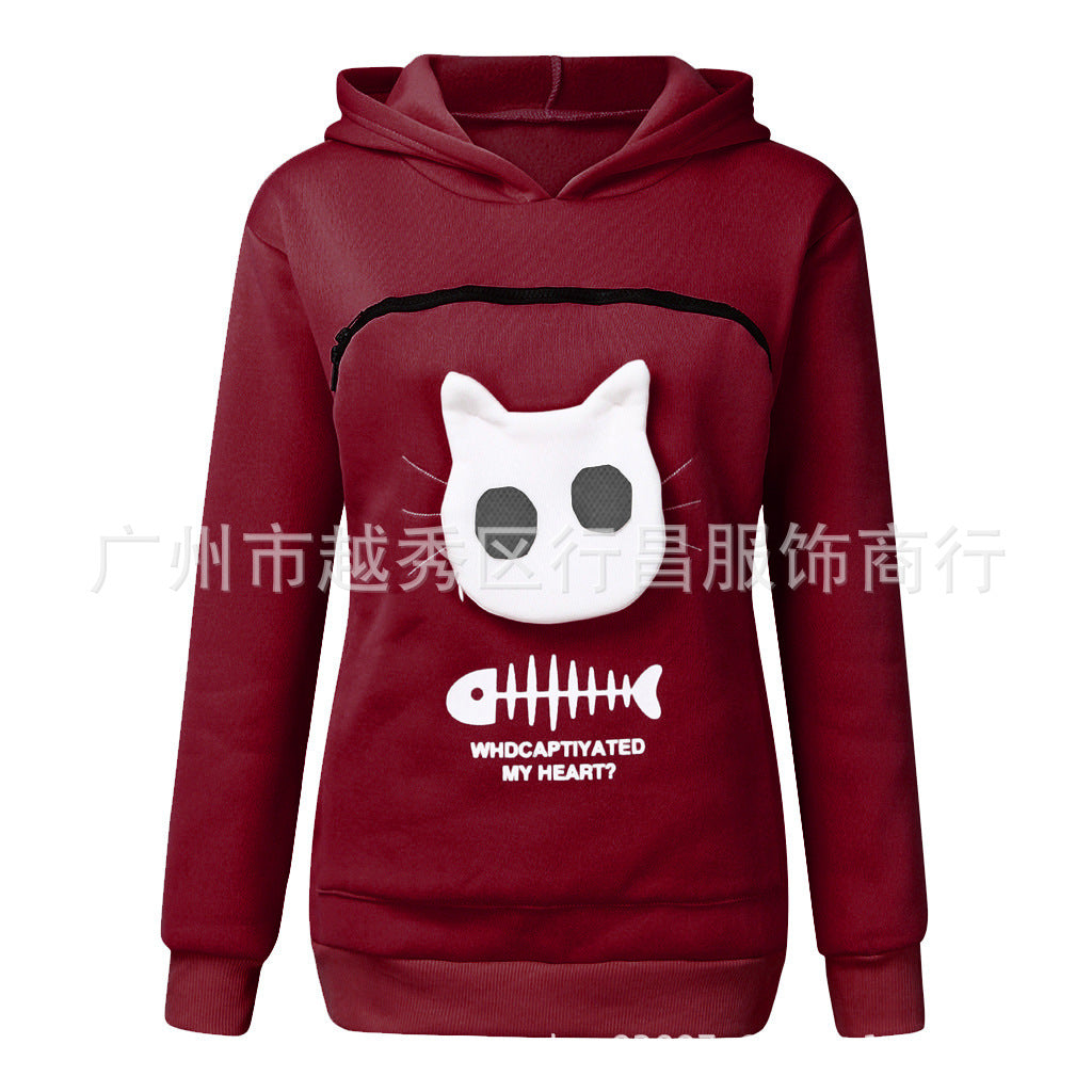 Hot Style Ladies Cat Print Sweatshirt Cat Nest Top