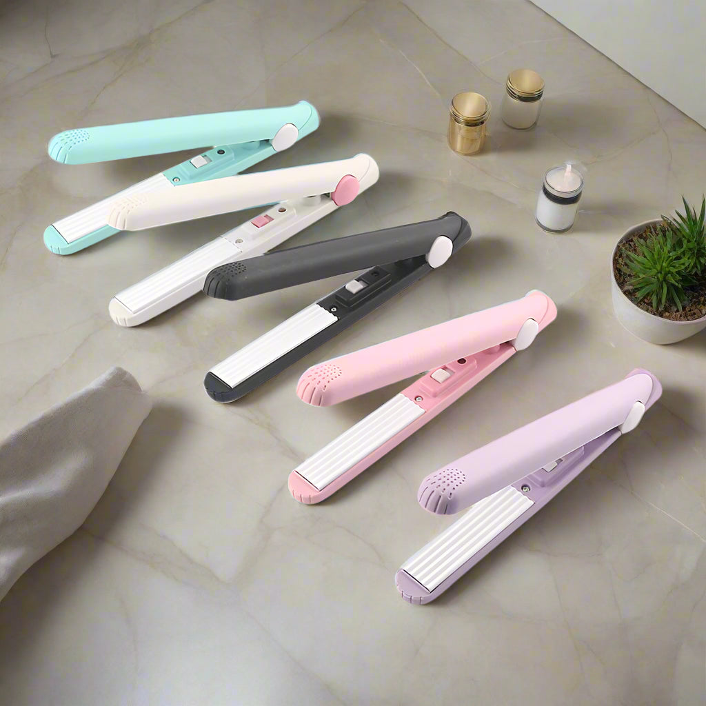 Mini curling iron straight curling dual-purpose hair straightener plastic box small splint wheat ear grid perm corn clip