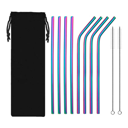 Hot selling food grade 304 stainless steel colored metal straw drink coffee 10 piece straw set