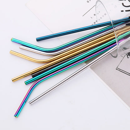 Hot selling food grade 304 stainless steel colored metal straw drink coffee 10 piece straw set