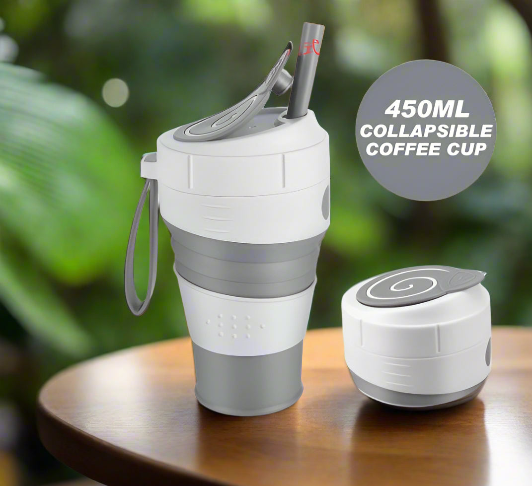 450ML organic silicon composite travel mug foldable coffee cup with leak-proof lid can be used for lunch box