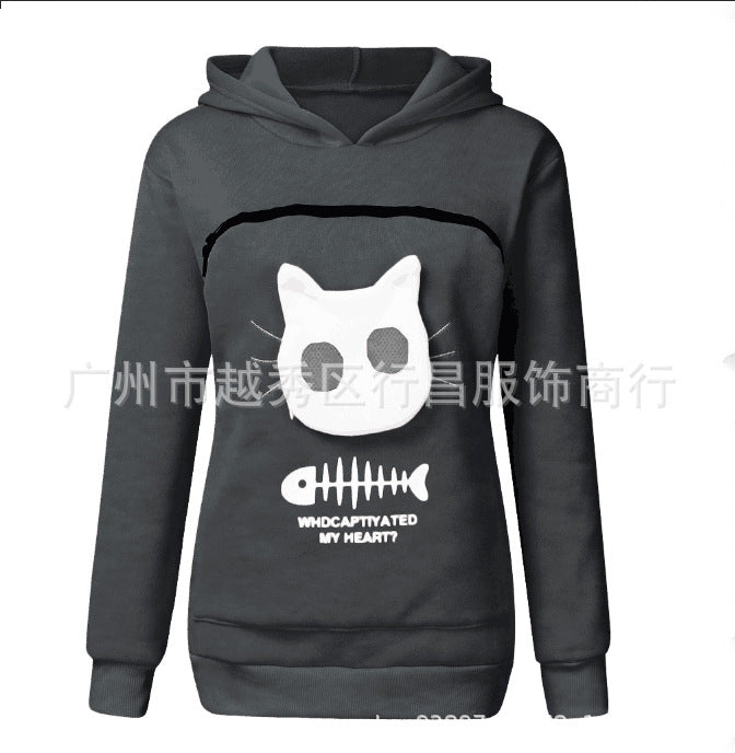 Hot Style Ladies Cat Print Sweatshirt Cat Nest Top